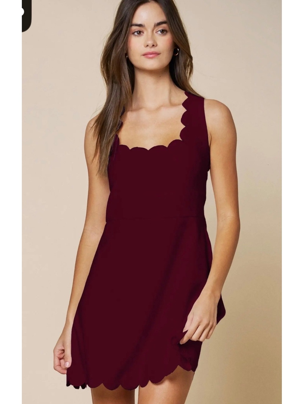 Nwt. Lalavon, Burgundy Scallop A-Line Mini Dress,